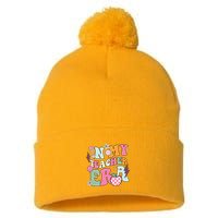 In My Teaching Era Best Teacher Appreciation Retro Groovy Pom Pom 12in Knit Beanie