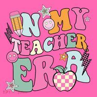 In My Teaching Era Best Teacher Appreciation Retro Groovy Stripe Pom Pom Beanie