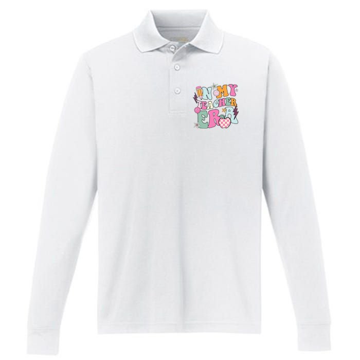 In My Teaching Era Best Teacher Appreciation Retro Groovy Performance Long Sleeve Polo