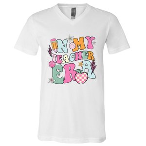 In My Teaching Era Best Teacher Appreciation Retro Groovy V-Neck T-Shirt