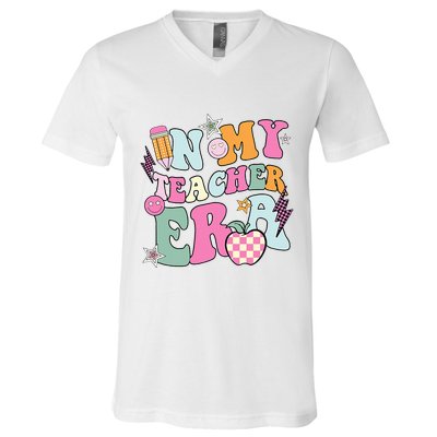In My Teaching Era Best Teacher Appreciation Retro Groovy V-Neck T-Shirt