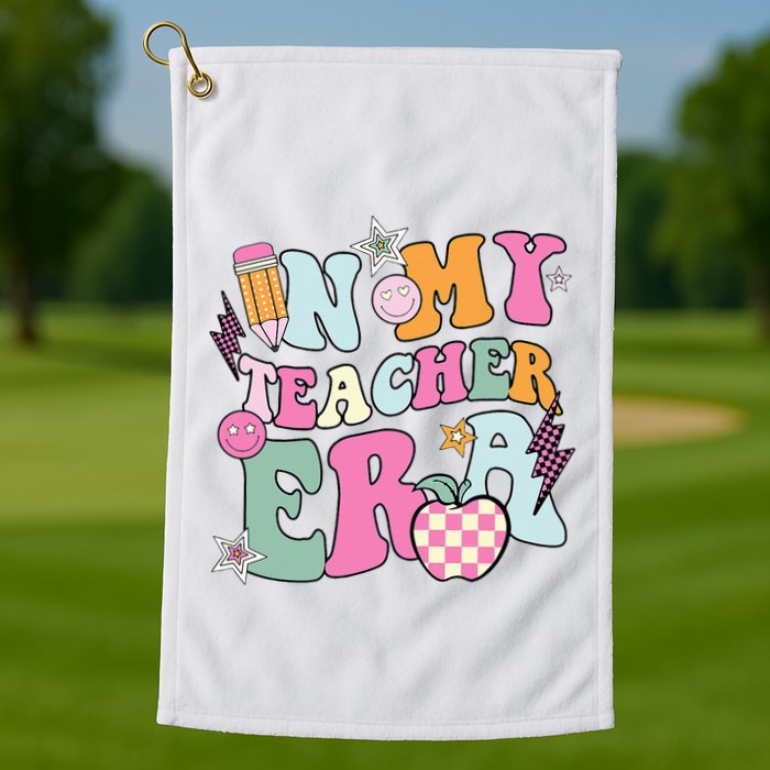 In My Teaching Era Best Teacher Appreciation Retro Groovy Golf Towel