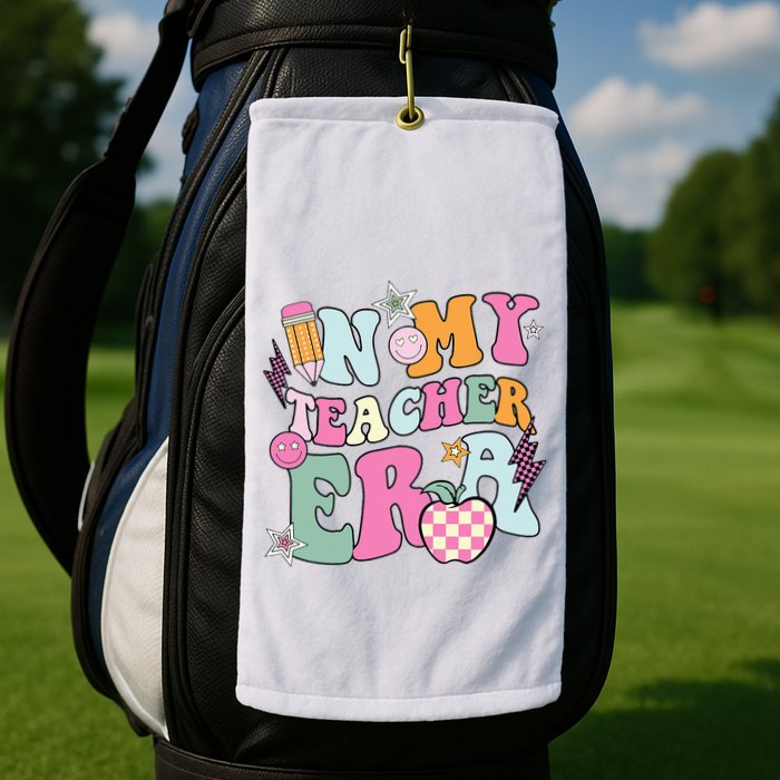 In My Teaching Era Best Teacher Appreciation Retro Groovy Golf Towel