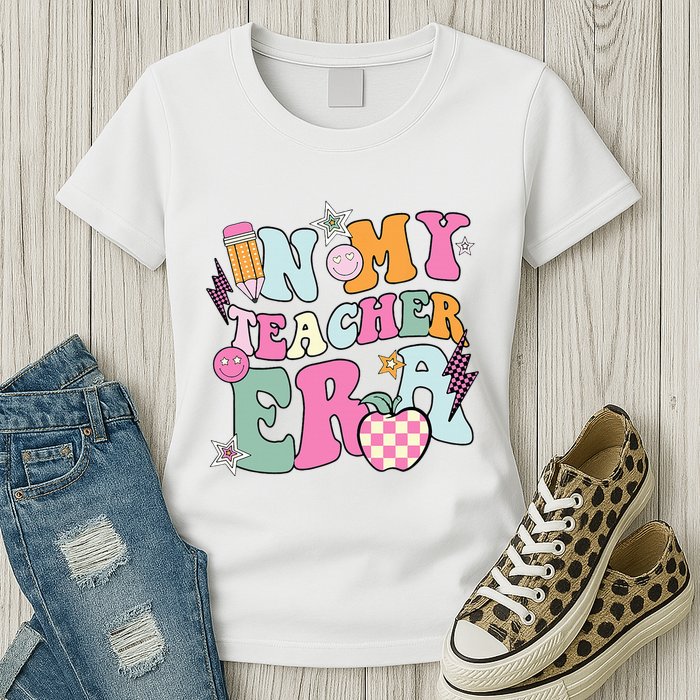 In My Teaching Era Best Teacher Appreciation Retro Groovy Womens T-Shirt