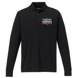 I Miss The America I Grew Up In Funny Usa American Gift Performance Long Sleeve Polo