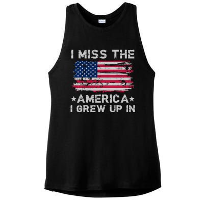 I Miss The America I Grew Up In Grunge Old Usa Flag Gift Ladies PosiCharge Tri-Blend Wicking Tank