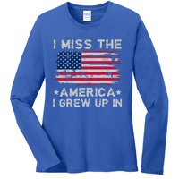 I Miss The America I Grew Up In Grunge Old Usa Flag Gift Ladies Long Sleeve Shirt