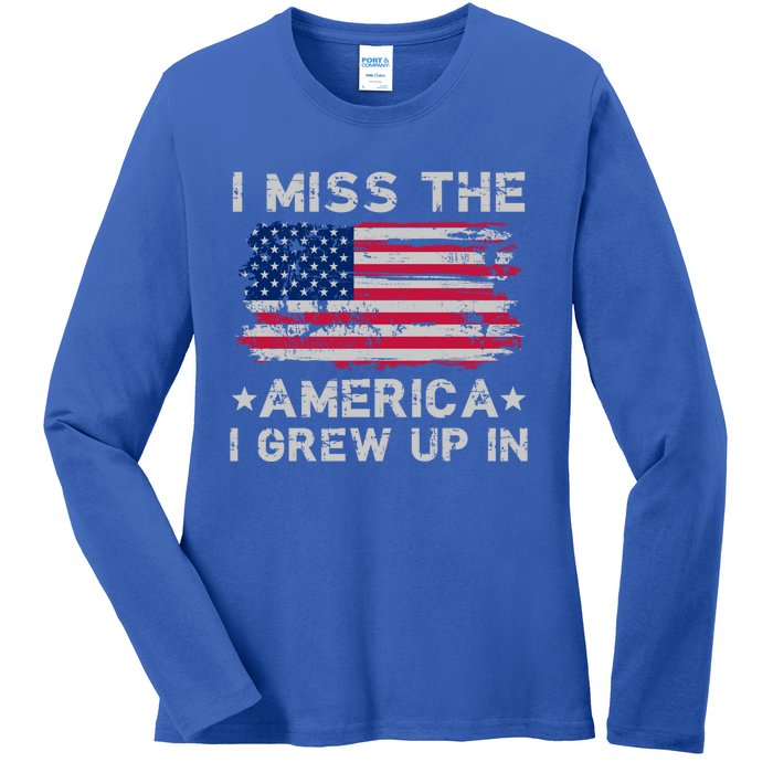 I Miss The America I Grew Up In Grunge Old Usa Flag Gift Ladies Long Sleeve Shirt