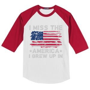 I Miss The America I Grew Up In Grunge Old Usa Flag Gift Kids Colorblock Raglan Jersey