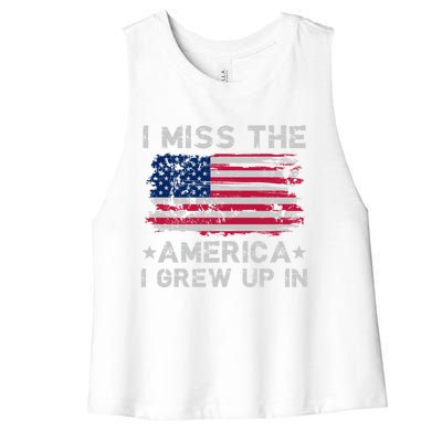 I Miss The America I Grew Up In Grunge Old Usa Flag Gift Women's Racerback Cropped Tank