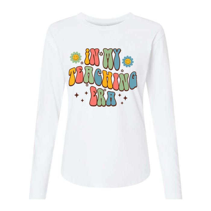 In My Teaching Era State Testing Retro Groovy Teacher Womens Cotton Relaxed Long Sleeve T-Shirt