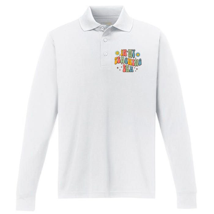 In My Teaching Era State Testing Retro Groovy Teacher Performance Long Sleeve Polo