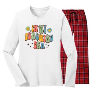 In My Teaching Era State Testing Retro Groovy Teacher Women's Long Sleeve Flannel Pajama Set 