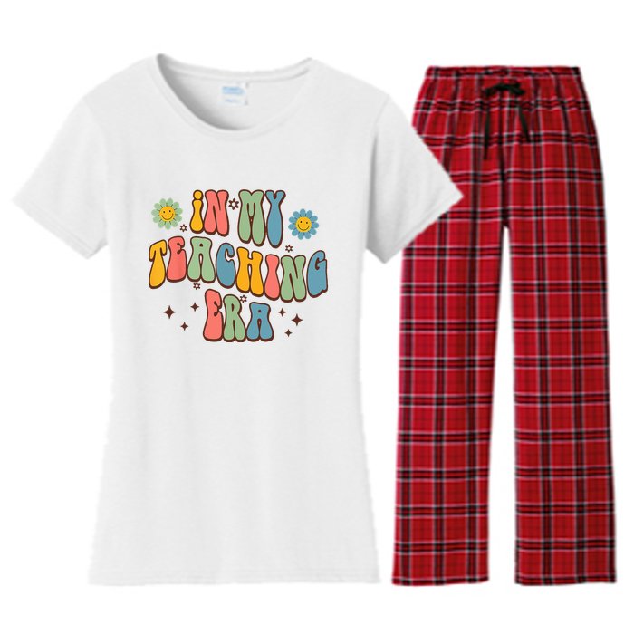 In My Teaching Era State Testing Retro Groovy Teacher Women's Flannel Pajama Set