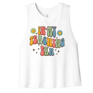 In My Teaching Era State Testing Retro Groovy Teacher Women's Racerback Cropped Tank