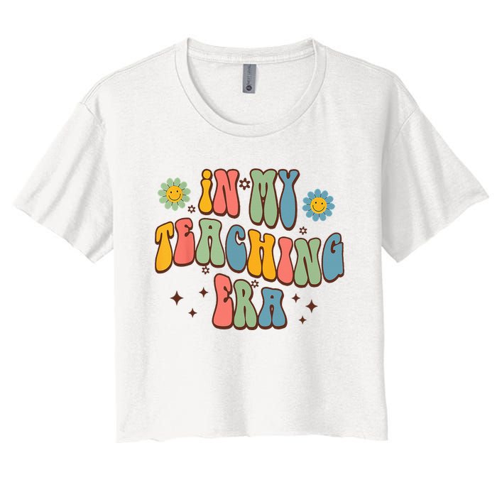 In My Teaching Era State Testing Retro Groovy Teacher Women's Crop Top Tee