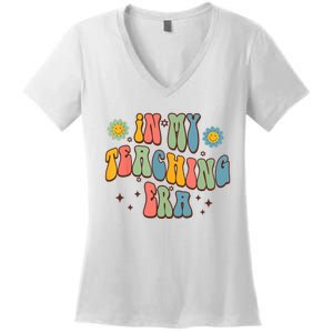 In My Teaching Era State Testing Retro Groovy Teacher Women's V-Neck T-Shirt