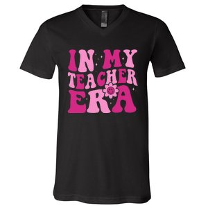 In My Teacher Era Groovy Pink Teacher V-Neck T-Shirt