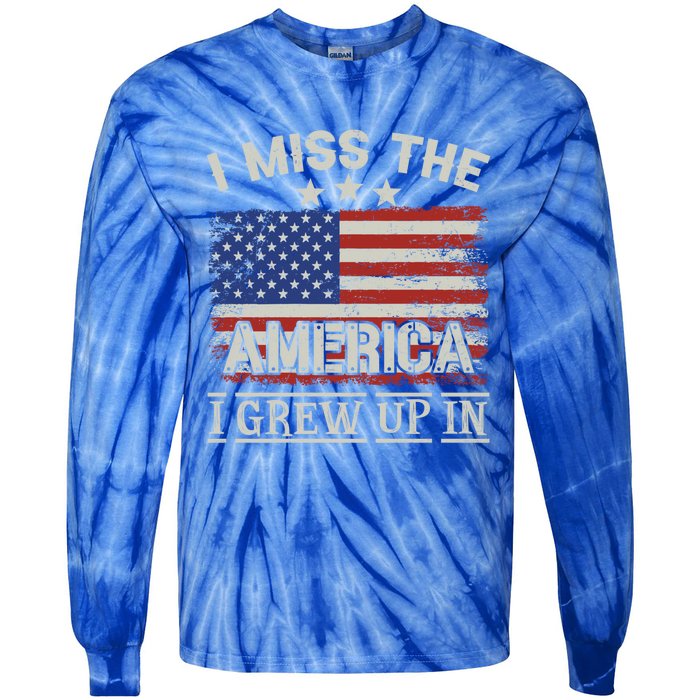 I Miss The America I Grew Up In Vintage American Usa Flag Great Gift Tie-Dye Long Sleeve Shirt