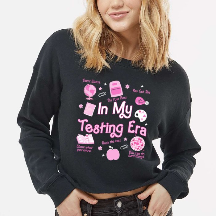 In My Testing Era Teachers Student Rock Testing Day Cropped Pullover Crew