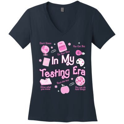 In My Testing Era Teachers Student Rock Testing Day Women's V-Neck T-Shirt