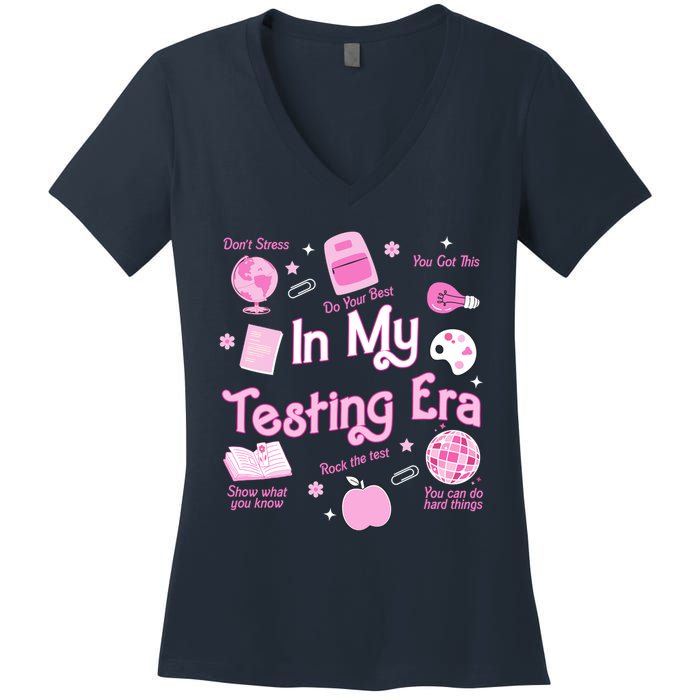 In My Testing Era Teachers Student Rock Testing Day Women's V-Neck T-Shirt