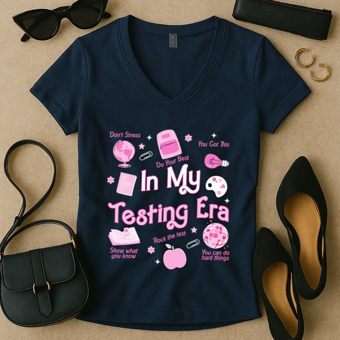 In My Testing Era Teachers Student Rock Testing Day Women's V-Neck T-Shirt