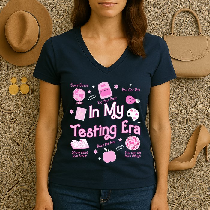 In My Testing Era Teachers Student Rock Testing Day Women's V-Neck T-Shirt