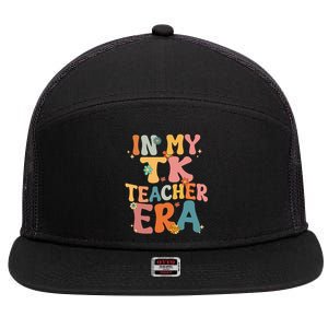 In My TK Teacher Era Retro Groovy Back To School TK Teacher 7 Panel Mesh Trucker Snapback Hat