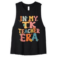 In My TK Teacher Era Retro Groovy Back To School TK Teacher Women's Racerback Cropped Tank