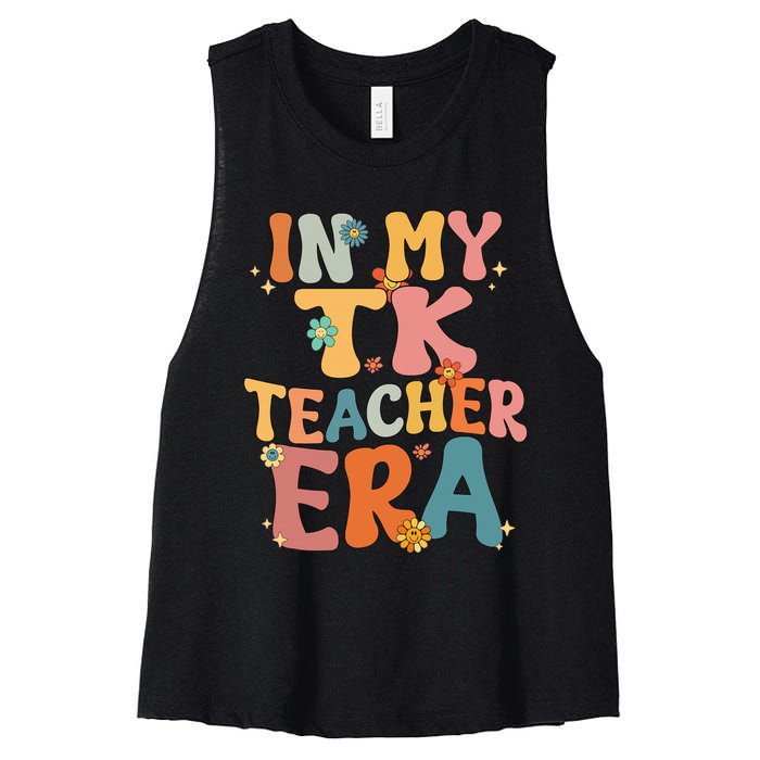 In My TK Teacher Era Retro Groovy Back To School TK Teacher Women's Racerback Cropped Tank