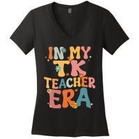 In My TK Teacher Era Retro Groovy Back To School TK Teacher Women's V-Neck T-Shirt