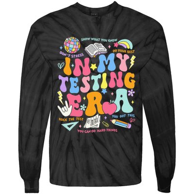 In My Testing Era Teachers Student Rock The Test Tie-Dye Long Sleeve Shirt