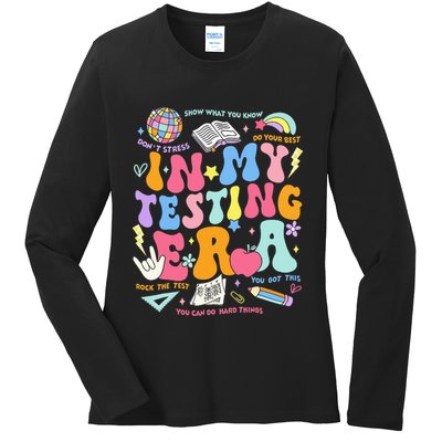 In My Testing Era Teachers Student Rock The Test Ladies Long Sleeve Shirt
