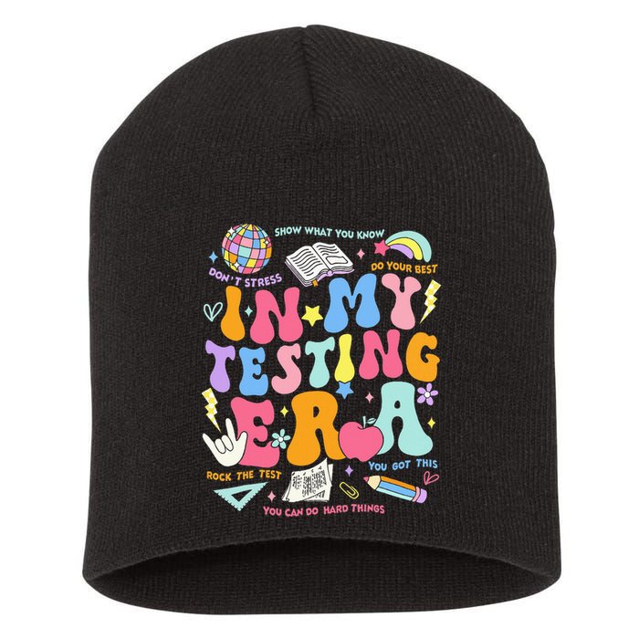 In My Testing Era Teachers Student Rock The Test Short Acrylic Beanie