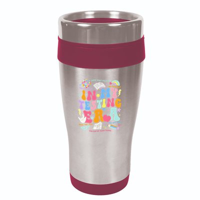 In My Testing Era Teachers Student Rock The Test 16oz Travel Tumbler