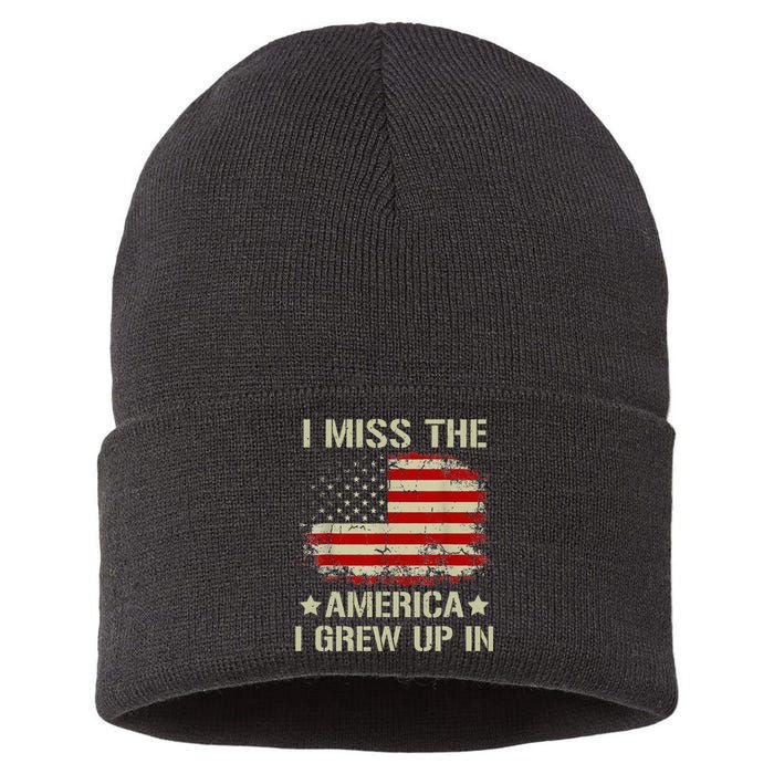 I Miss The America I Grew Up In American Flag Vintage Sustainable Knit Beanie