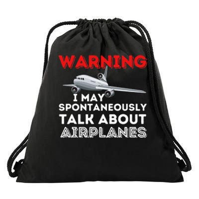 I May Talk About Airplanes Funny Pilot & Aviation Airplane Drawstring Bag