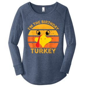 I M The Birthday Turkey Face Funny Happy Thanksgiving Gift Women's Perfect Tri Tunic Long Sleeve Shirt