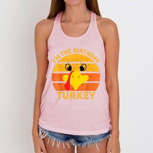 I M The Birthday Turkey Face Funny Happy Thanksgiving Gift Women's Knotted Racerback Tank