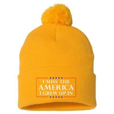 I Miss The America I Grew Up In American Flag Pom Pom 12in Knit Beanie