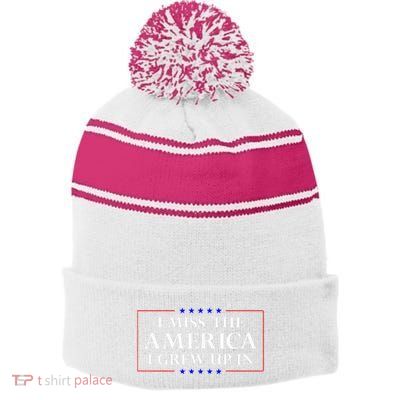 I Miss The America I Grew Up In American Flag Stripe Pom Pom Beanie