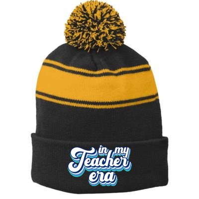 In My Teacher Era Retro Style Stripe Pom Pom Beanie