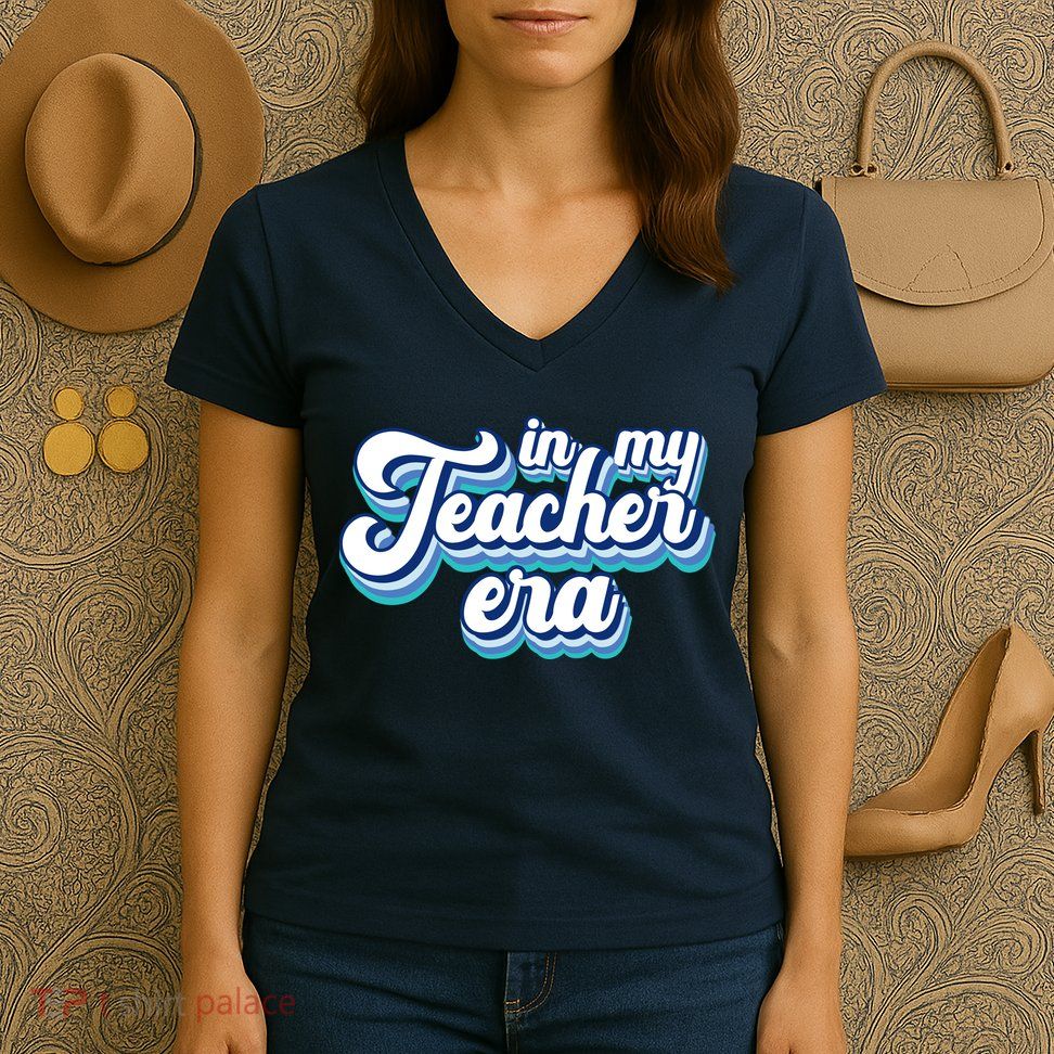 In My Teacher Era Retro Style Women's V-Neck T-Shirt