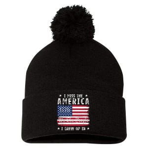 I Miss The America I Grew Up In American Since 1776 Patriotic US Constitution Pom Pom 12in Knit Beanie