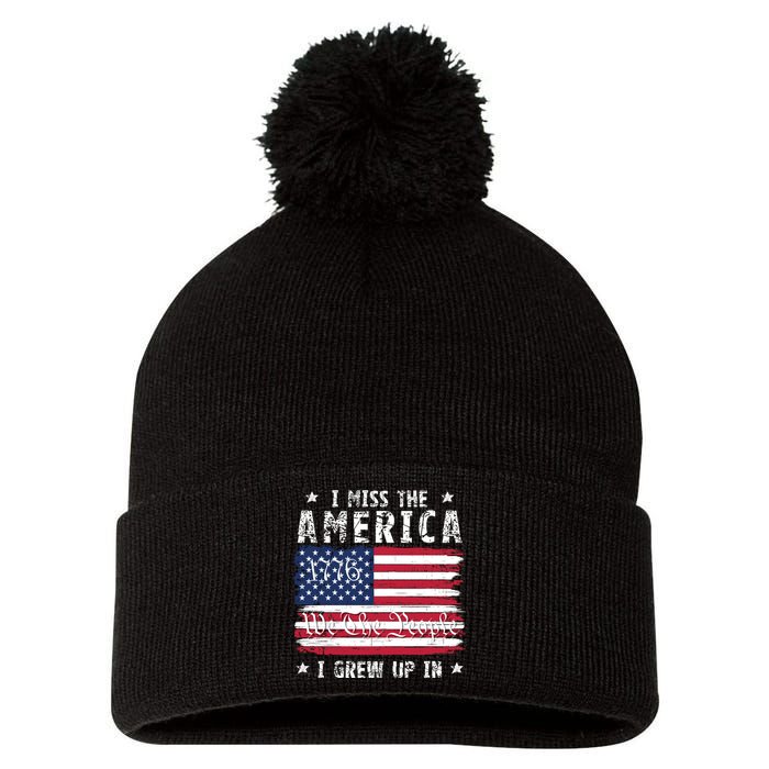 I Miss The America I Grew Up In American Since 1776 Patriotic US Constitution Pom Pom 12in Knit Beanie