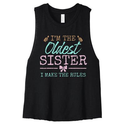 I make the rules Oldest Adult 3 Sisters Matching Sibling Fun Women's Racerback Cropped Tank