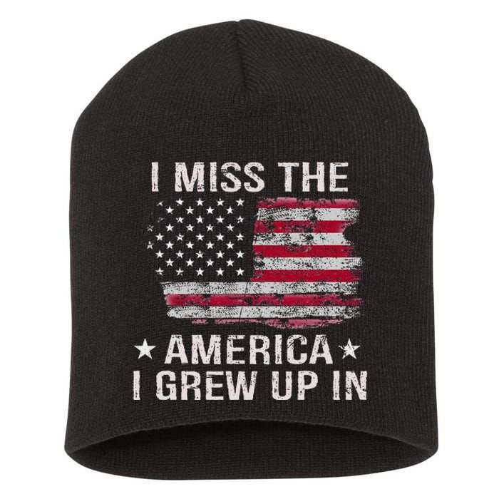 I Miss The America I Grew Up In Vintage American Usa Flag Short Acrylic Beanie