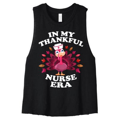 In My Thankful Nurse Era Retro Autumn Thanksgiving Nurse Women's Racerback Cropped Tank