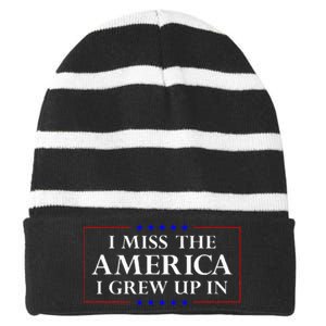 I Miss The America I Grew Up In American Flag Striped Beanie with Solid Band